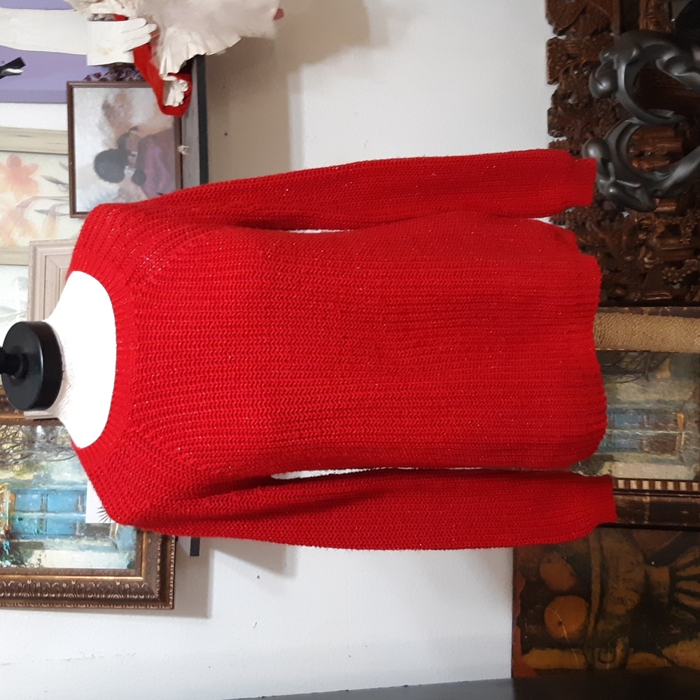 Womens Red Knit Sweater Sz XL Stretch Long Sleeve Winter cold Christmas Glory